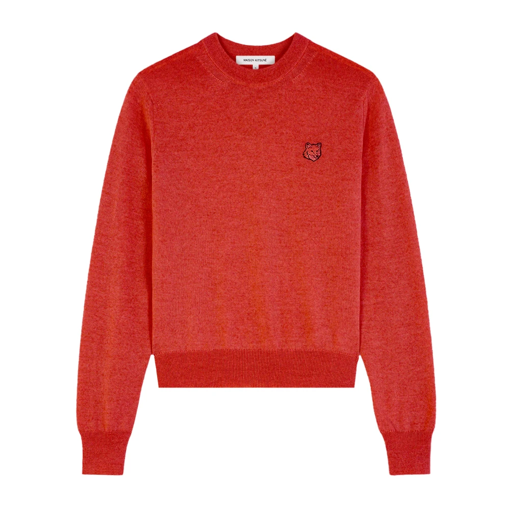 Maison Kitsuné Foxy Patch Wool Melange Sweater Red Dames