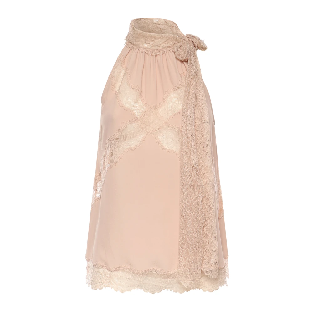 Pinko Vrouw Beige Halterneck Top Met Kant