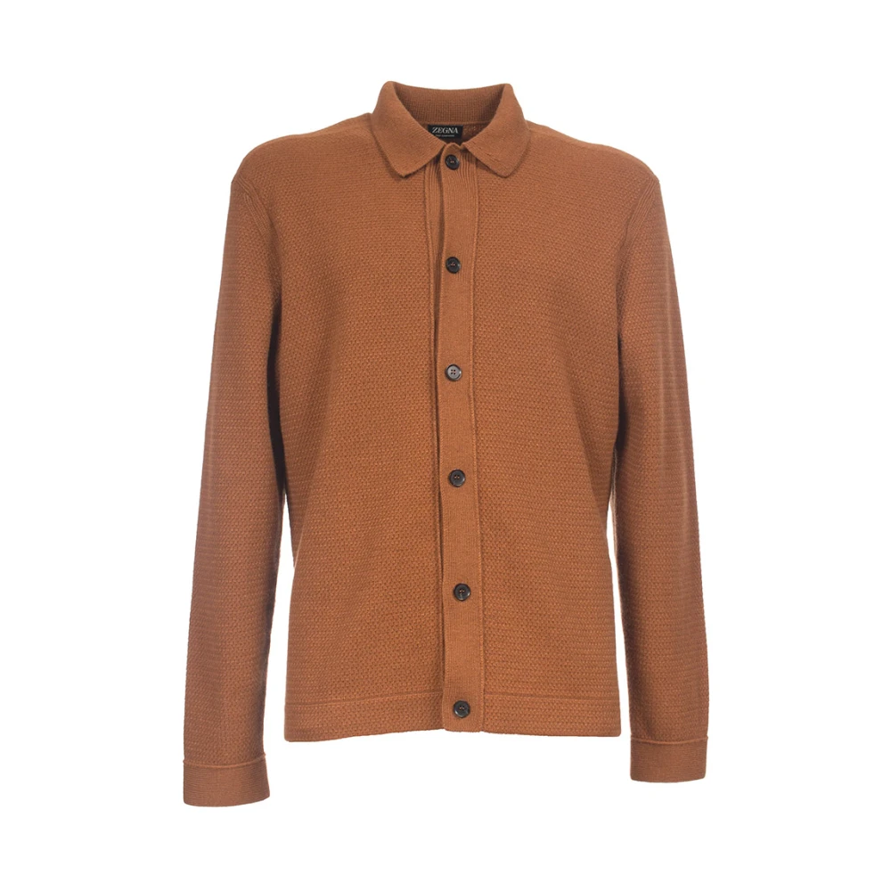 Ermenegildo Zegna Cashmere Overshirt Oasi met knoopsluiting Brown Heren