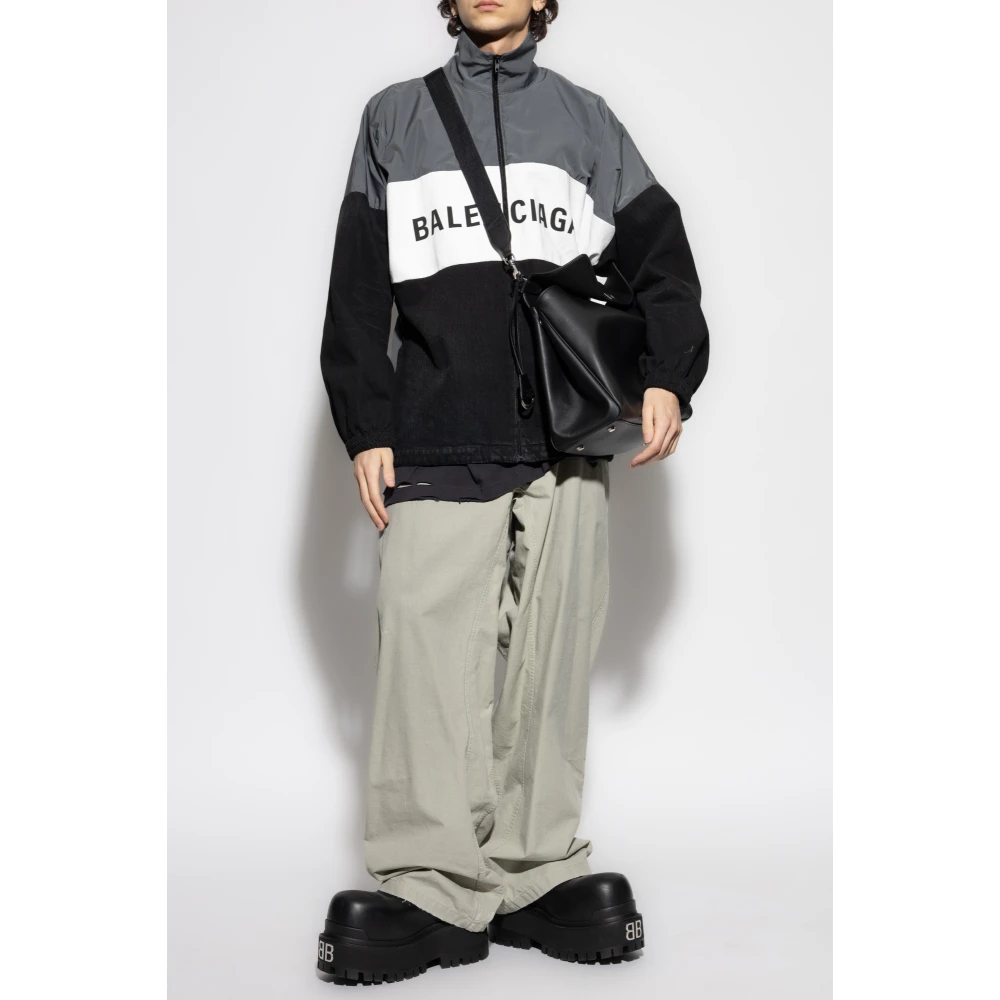 Balenciaga Logo Gedrukte Jas met Rits Gray Heren