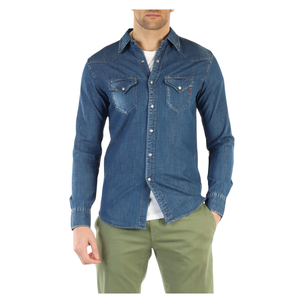 Replay Gebruikte Denim Overhemd | Klassieke Kraag Lange Mouw Drukknoopsluiting Blue Heren