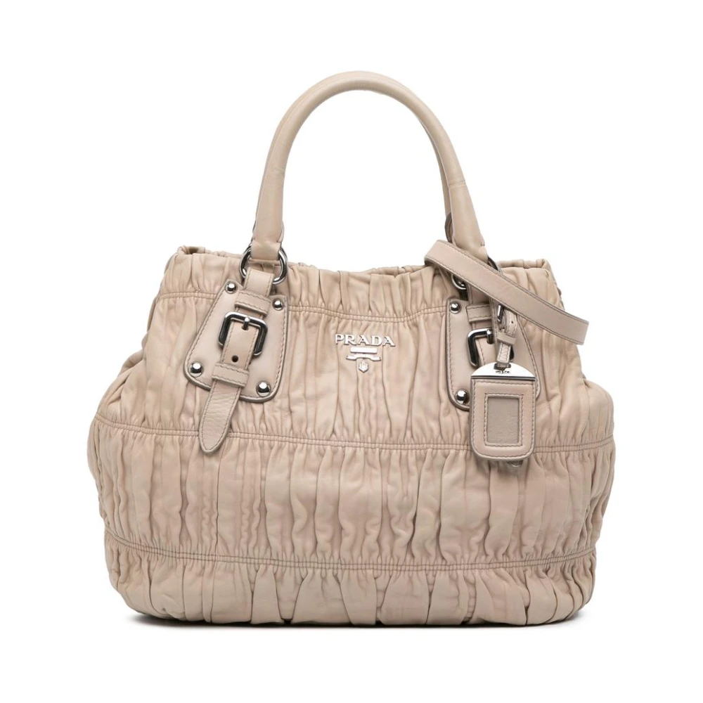 Prada Vintage Damen Braun Gebrauchte Elegante Lederhandtasche Mit Obergriffen Für Den Täglichen Gebrauch