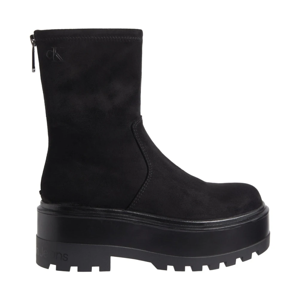 Calvin Klein Jeans Women's Black Ankle Boots, 6 Uk, Zip Flatform Ankle Booties
