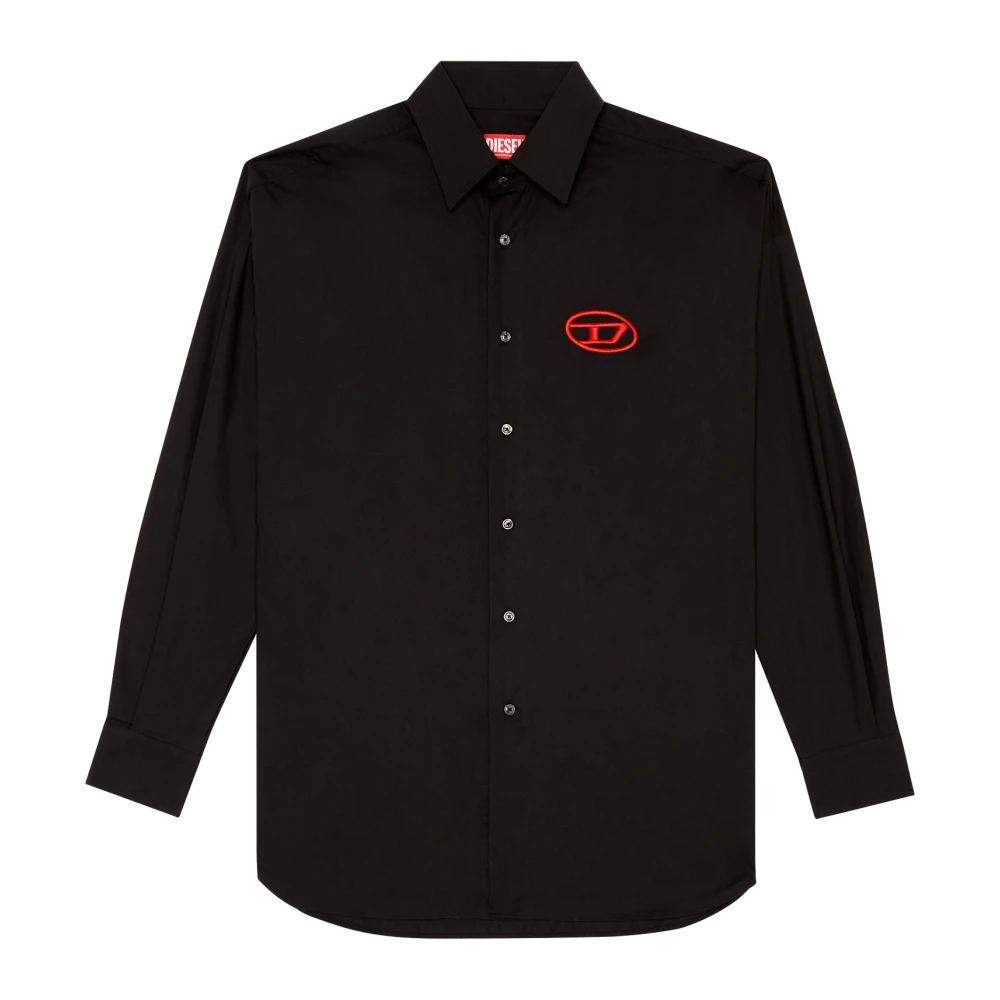 Diesel Poplin shirt with oval D embroidery Black Heren