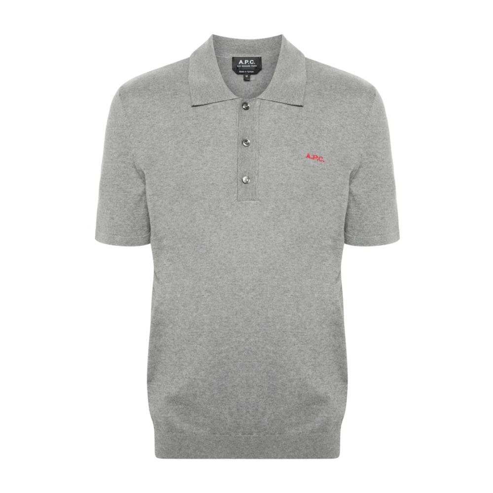A.p.c. Grijze Polo Shirt Fijne Katoen Borduurwerk Gray Heren