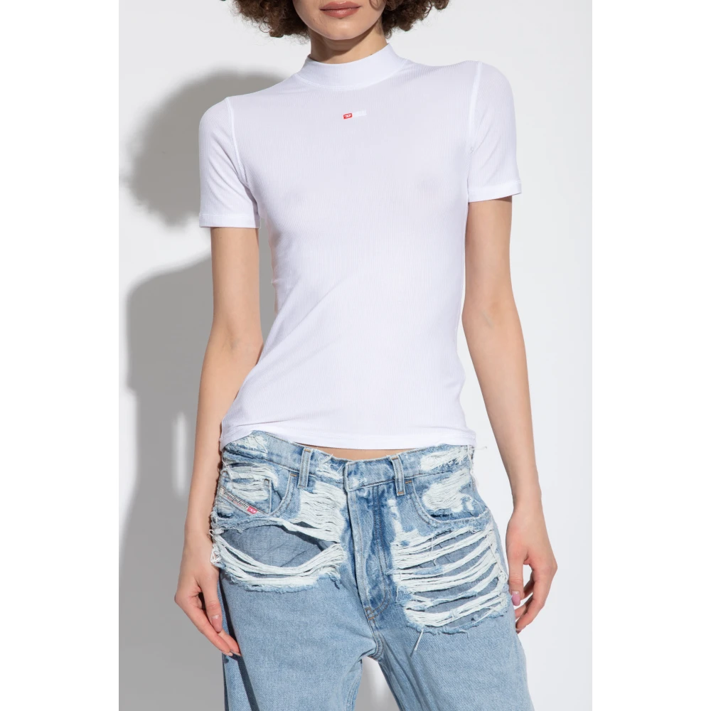 Diesel Geribbelde top T-Mokky-Microdiv White Dames