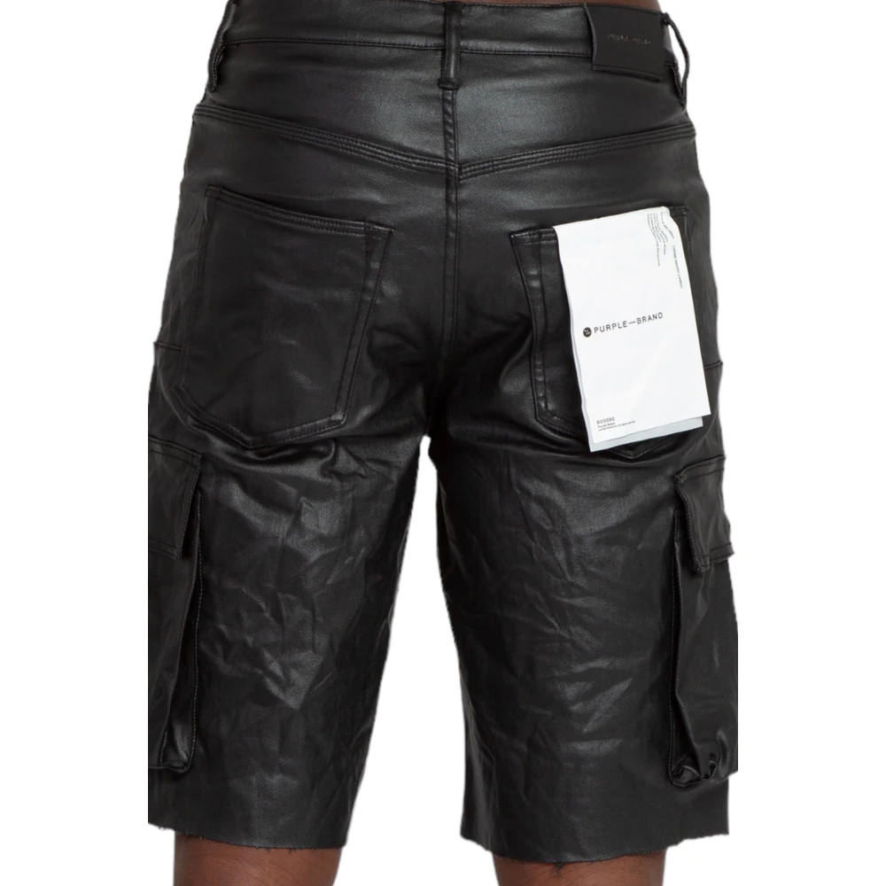 Purple Brand Zwarte High Shine Cargo Shorts Black Heren