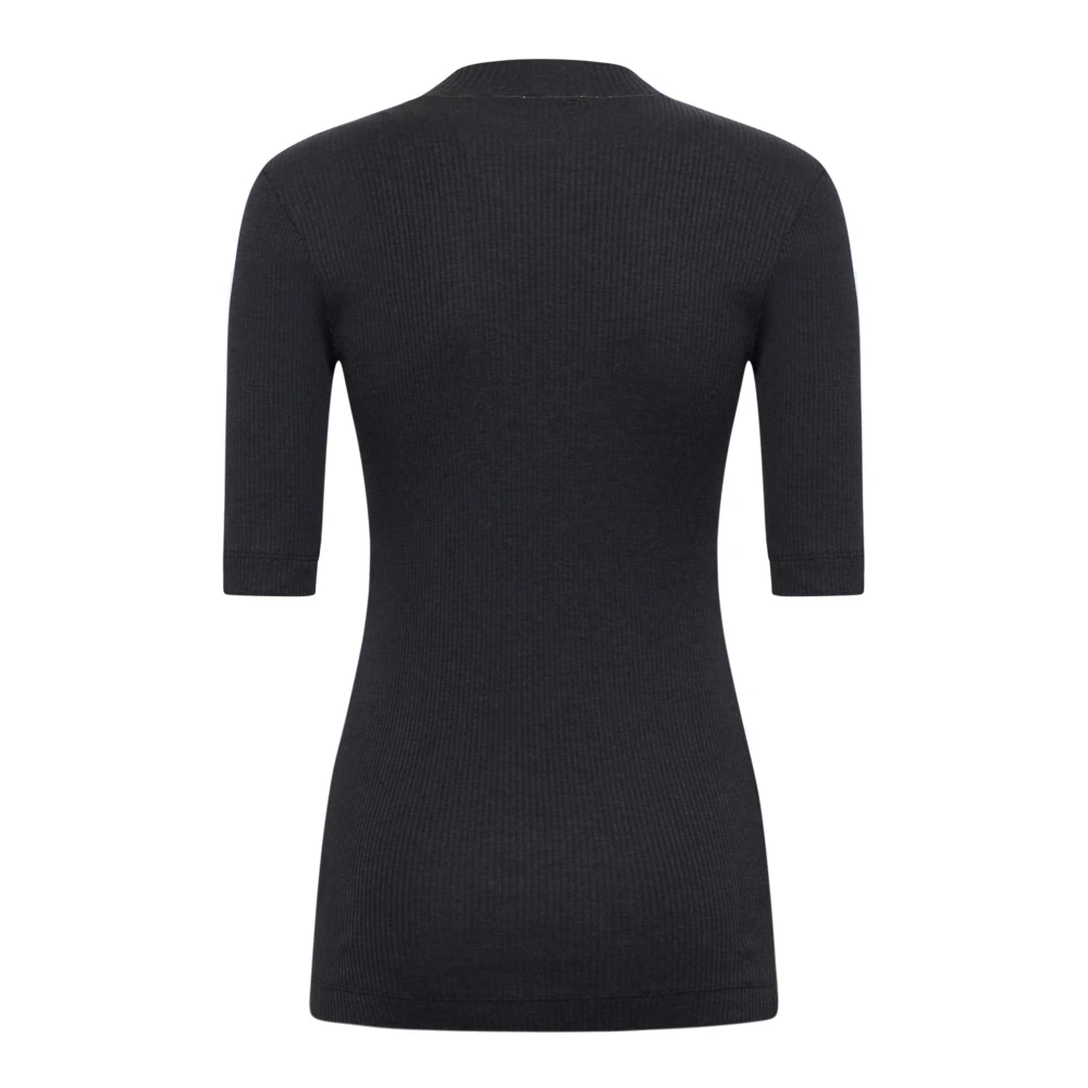 BRUNELLO CUCINELLI Grijze Geribbelde Katoenen Mock Neck T-shirt Gray Dames