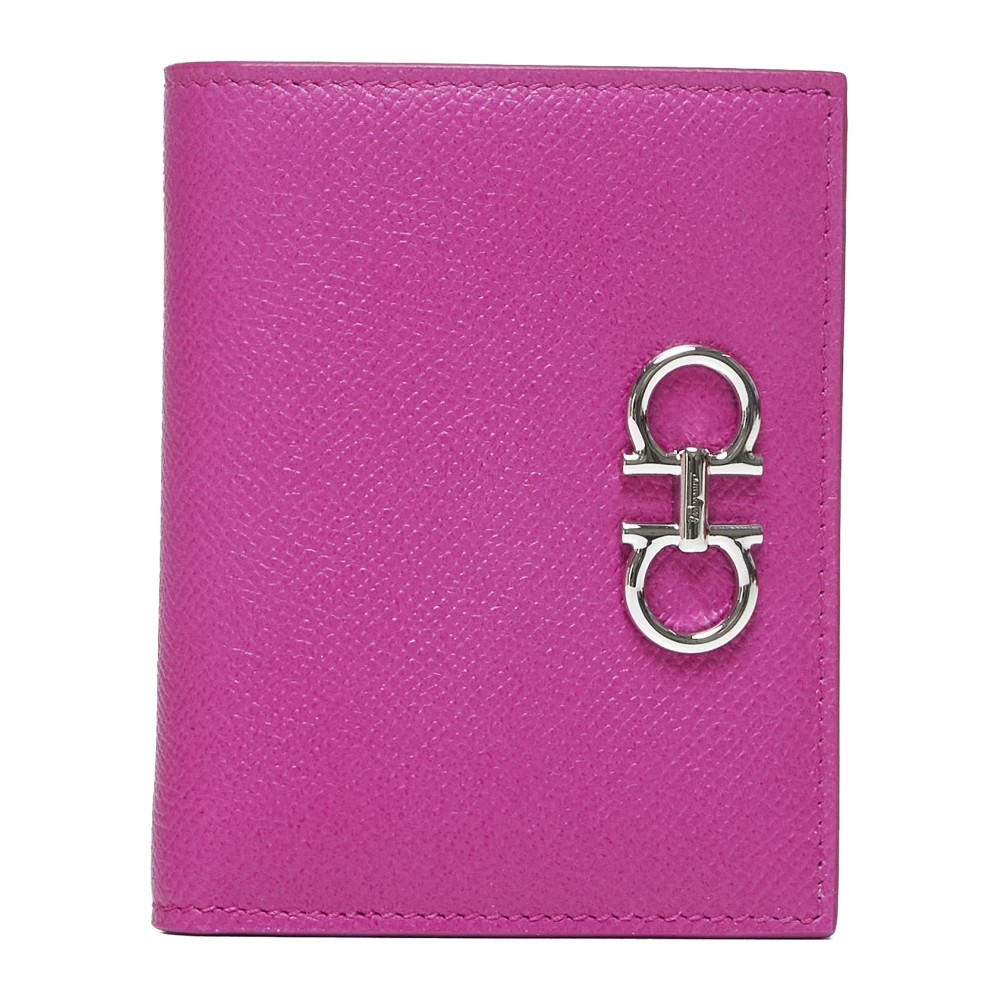 Salvatore Ferragamo Gancini Roze Leren Bifold Portemonnee Pink Dames