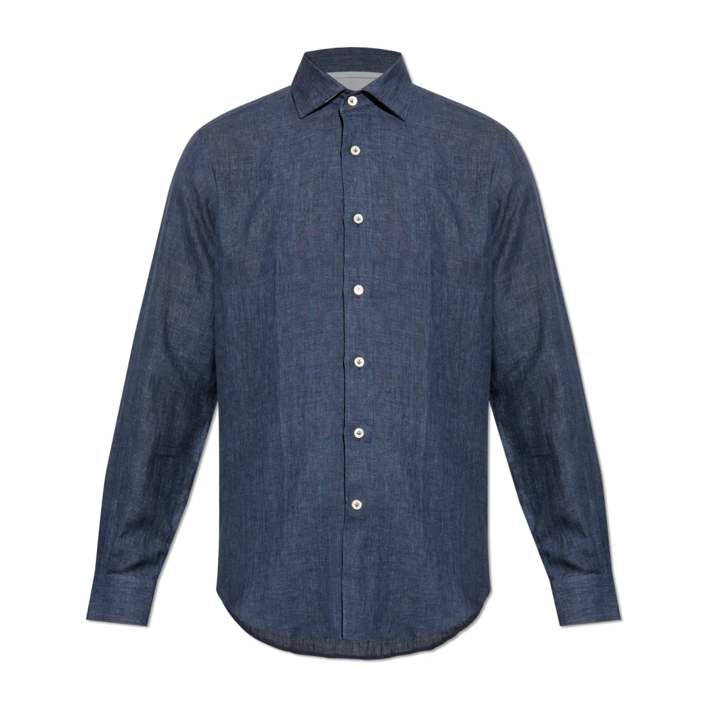 Eleventy Men's Blue Casual Shirts, L, Linen Shirt