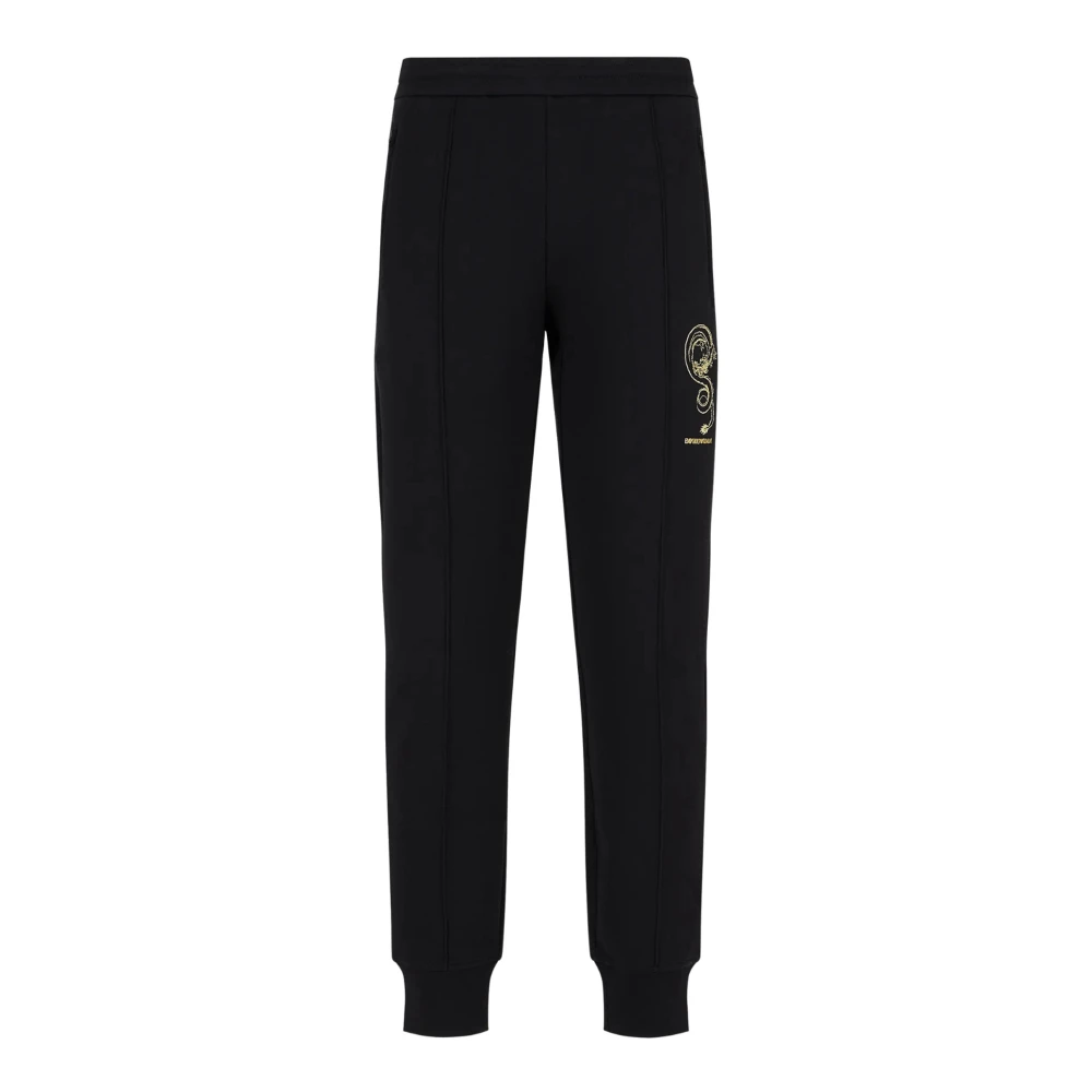 Emporio Armani Zwarte Draak Geborduurde Broek Black Heren
