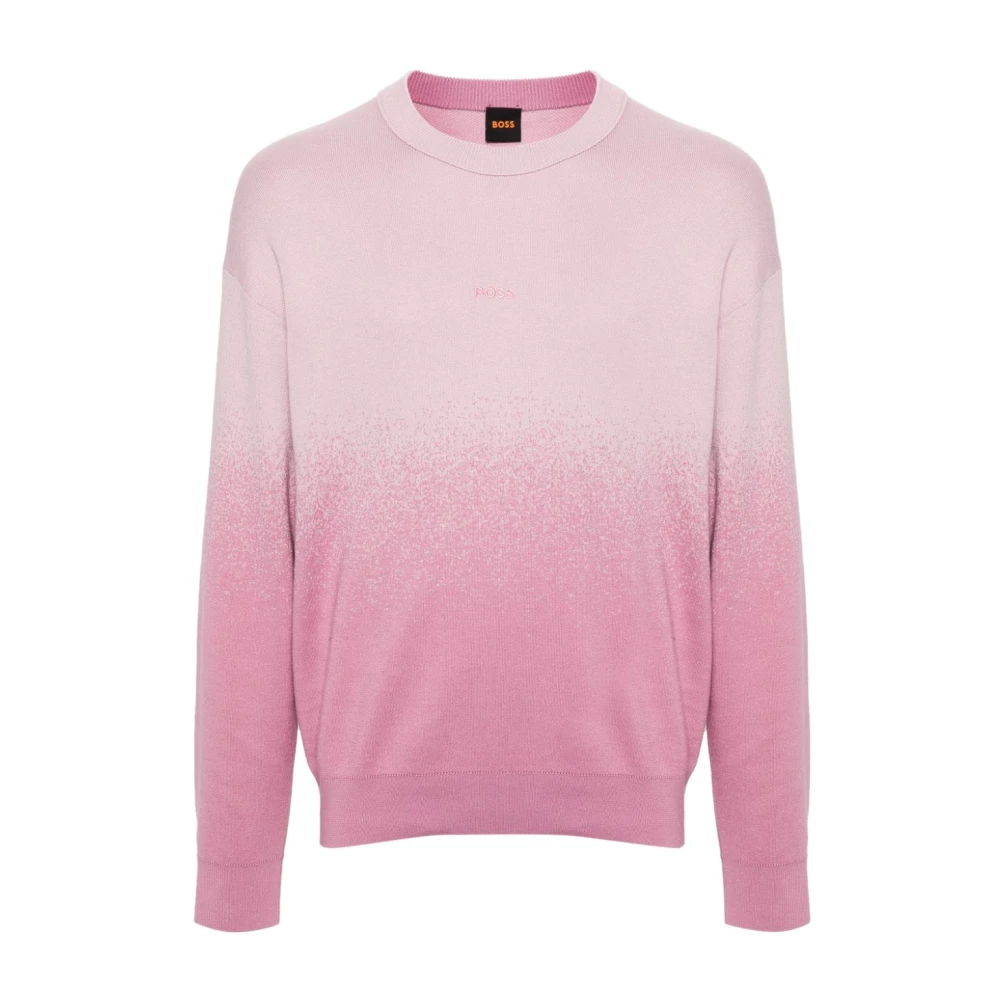 Boss Orange Roze Geborduurde Trui Ronde Hals Katoen Pink Heren