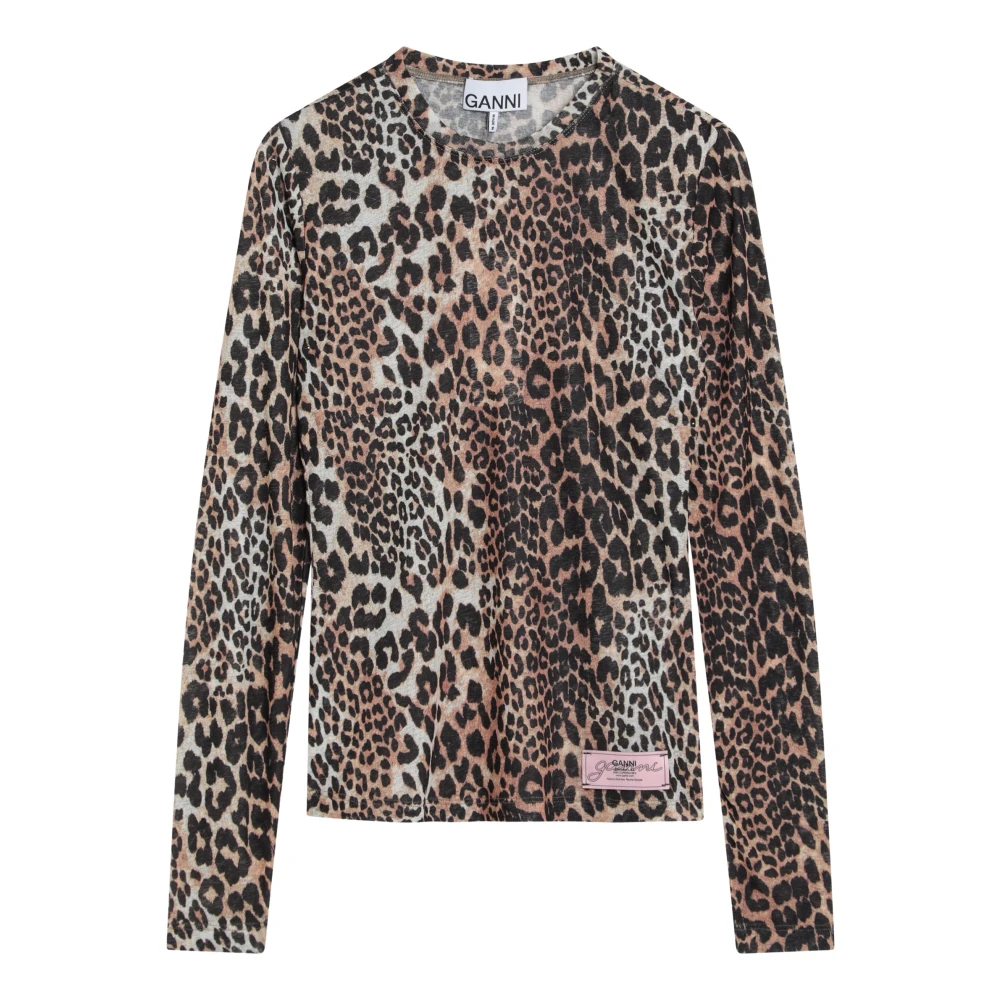 Ganni Lange mouwen ronde hals T-shirt Brown Dames