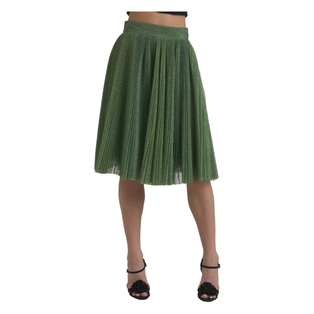 Dolce & Gabbana Metallic Groene Geplooide A-Lijn Rok Green Dames