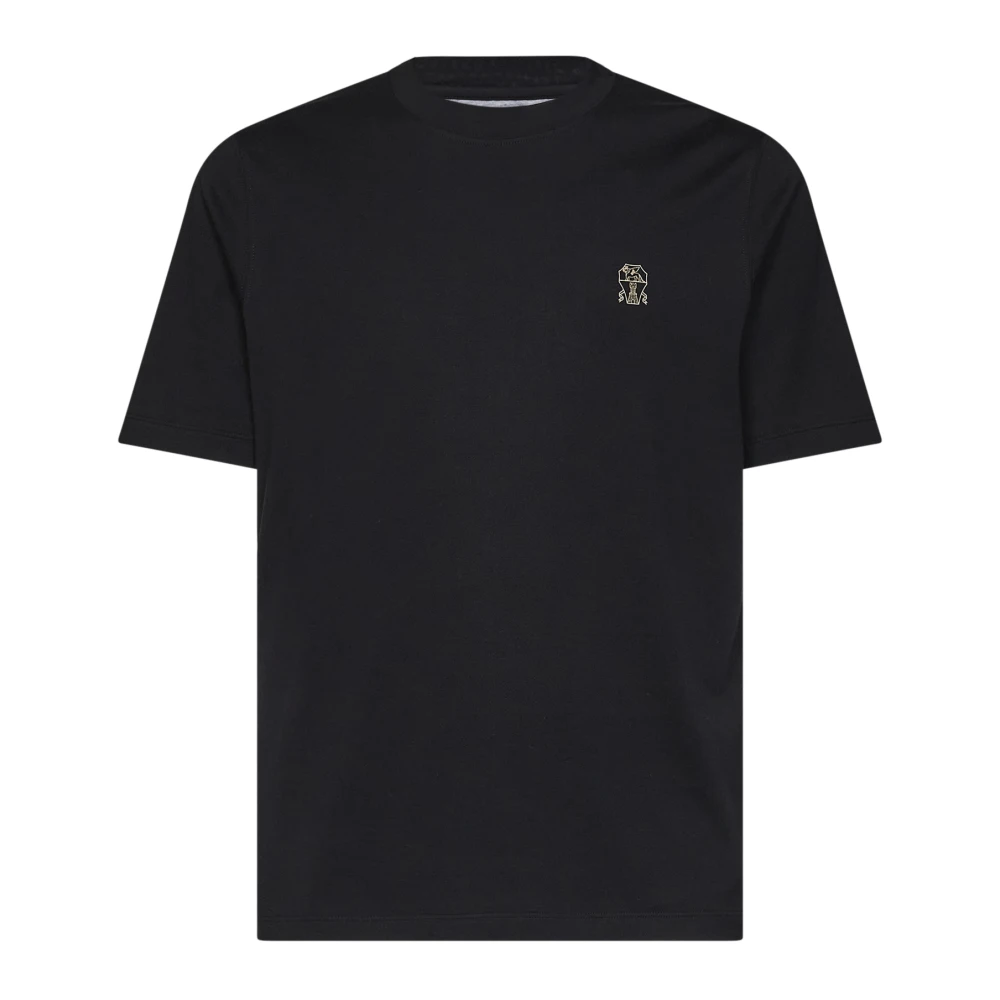 Brunello Cucinelli Black T-Shirts, Male, S, Solomeo Crest T-Shirt