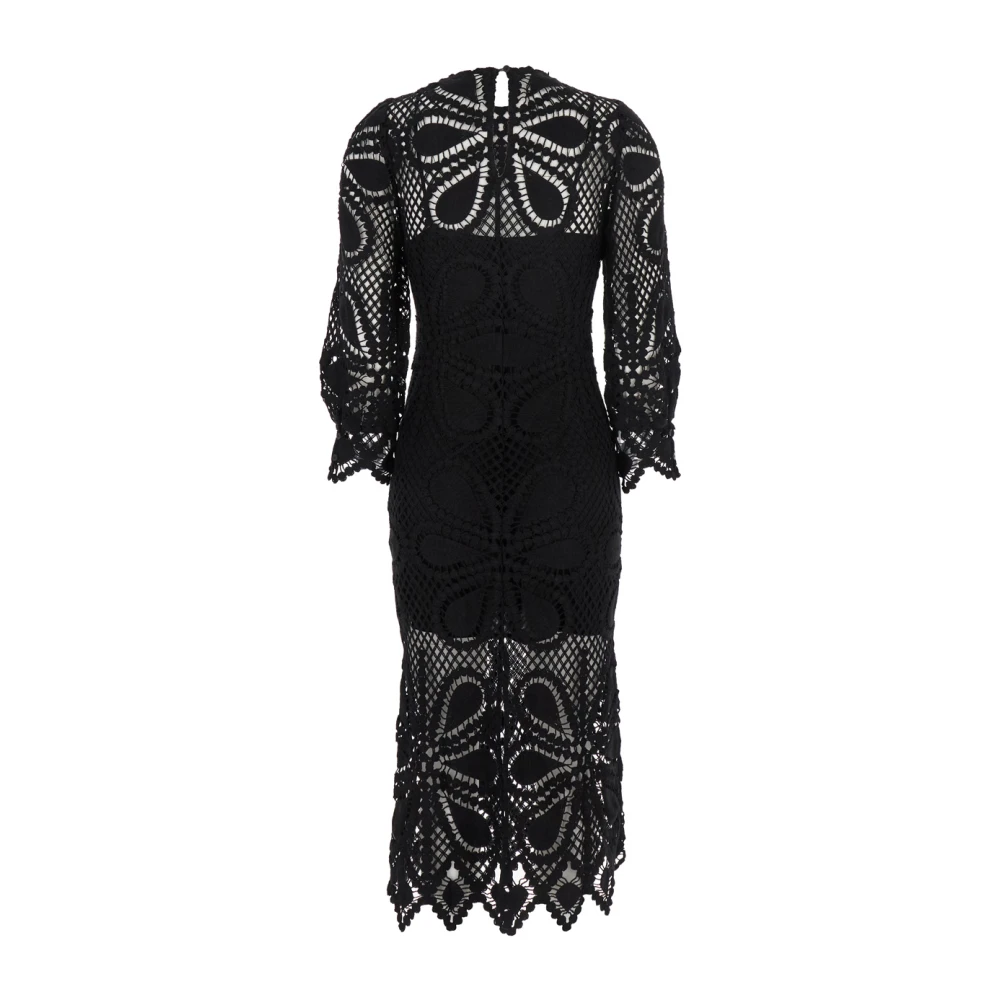 BA&SH Zwarte Geborduurde Midi Jurk Katoen Vrouw Black Dames