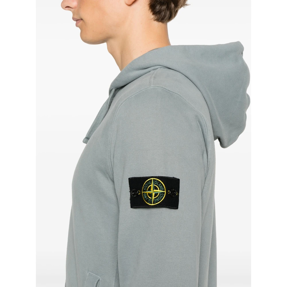 Stone Island Geborsteld katoenen fleece volledige rits hoodie Gray Heren