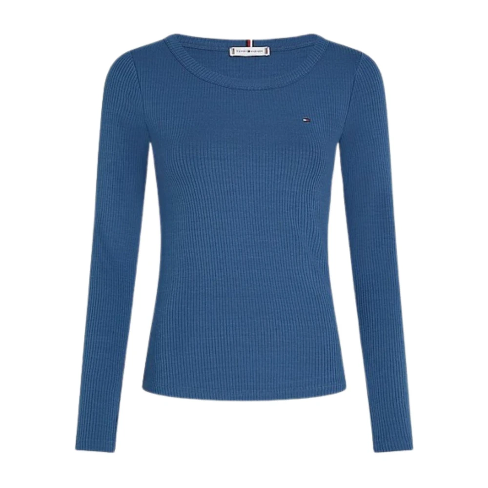 Tommy Hilfiger Dam Slim Ribbad Långärmad T-shirt Blue, Dam