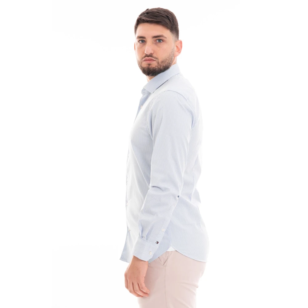 Tommy Hilfiger Flex Poplin Streep Overhemd Blue Heren