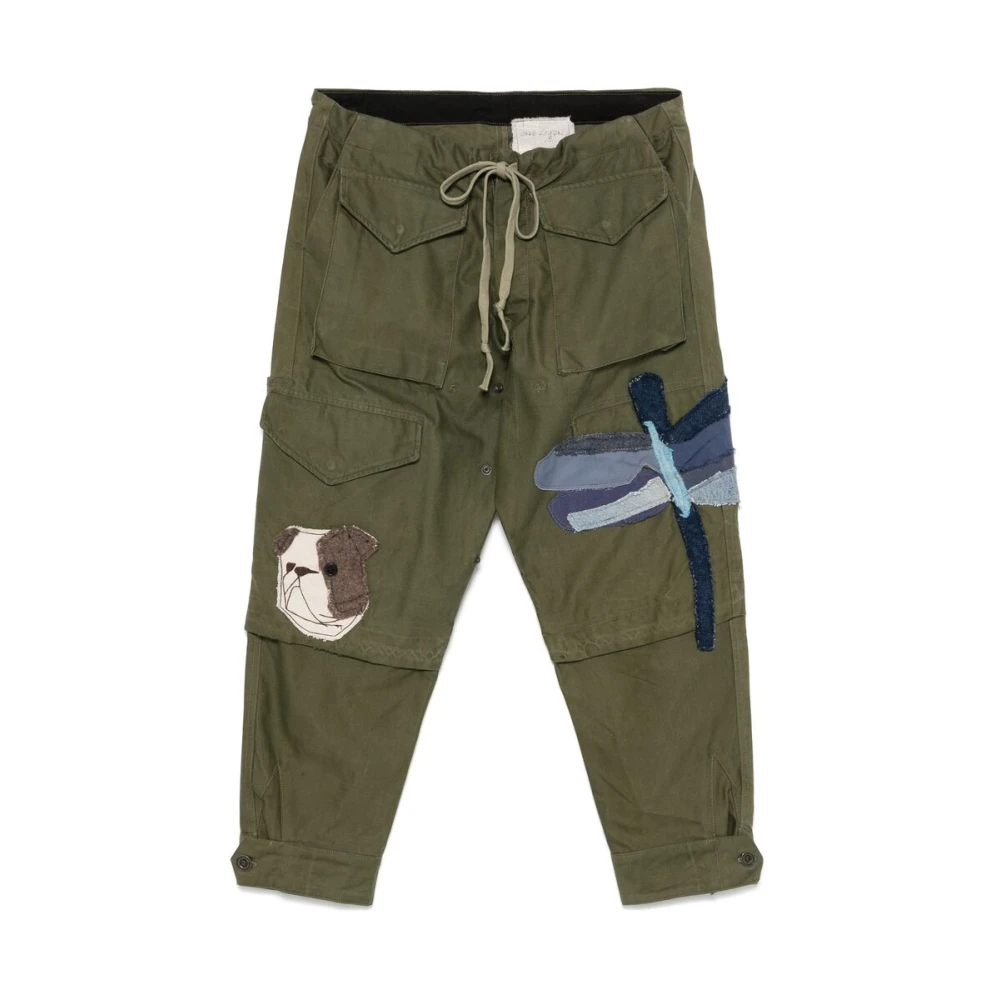 Greg Lauren Canvas Dragsko Byxor Dragonfly Motif Green, Herr