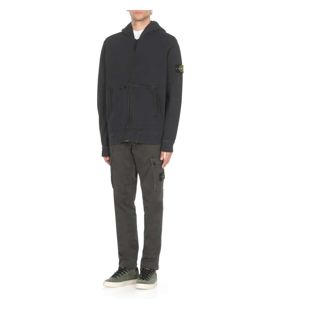 Stone Island Blauwe Katoenen Hoodie met Rits Blue Heren