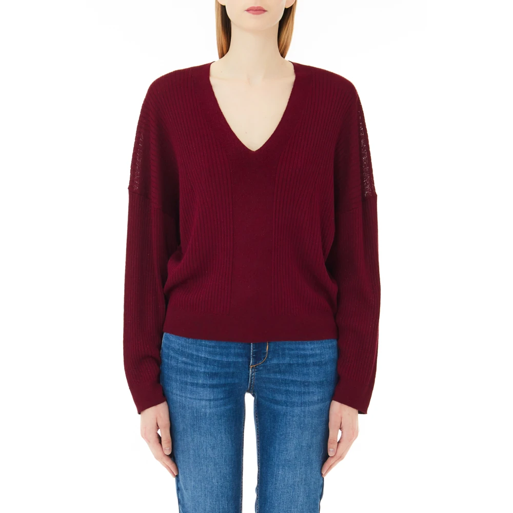 Liu Jo Women's Red V-Neck Knitwear, M, V-Neck Jumper