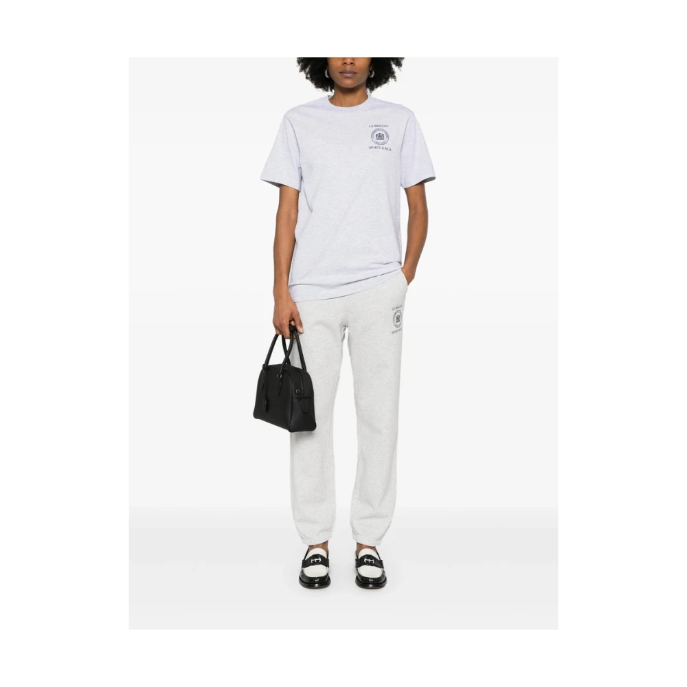 Sporty & Rich Heather Grey Logo Print Crew Neck T-shirt Gray Dames
