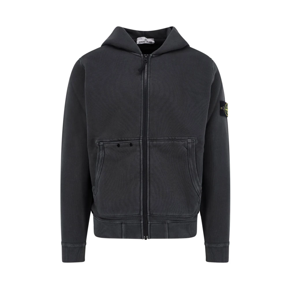 Stone Island Logo Patch Katoenen Hoodie Gray Heren