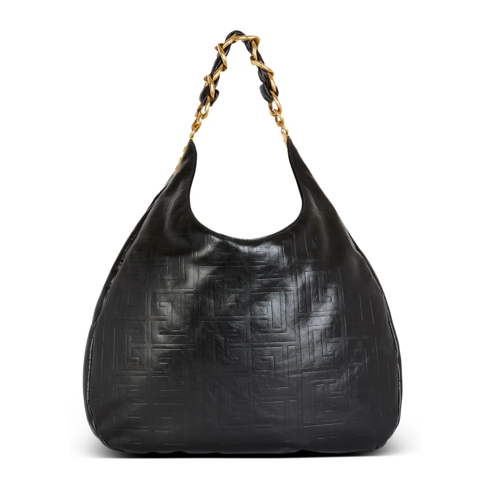 Balmain Grote 1945 Soft Hobo tas in gekreukt kalfsleer Black Dames