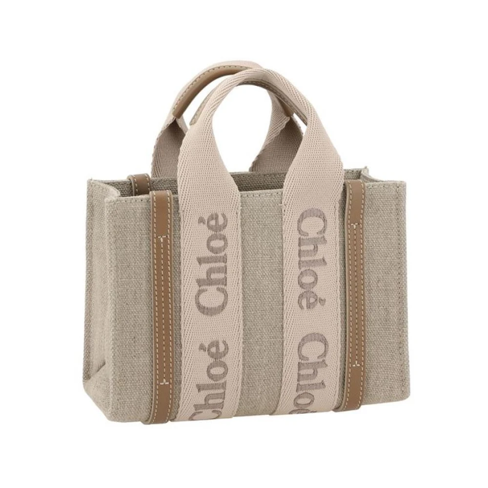 Chloé Linnen handtas met leren accenten Beige Dames
