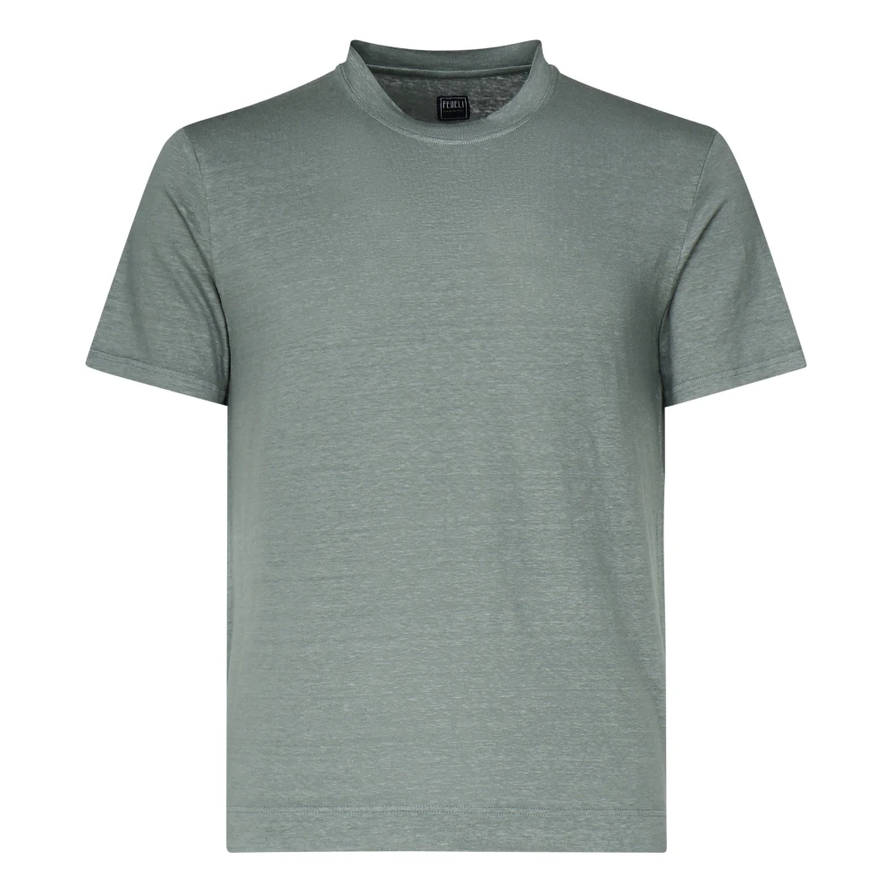Fedeli Groene Linnen T-shirt en Polo Green Heren