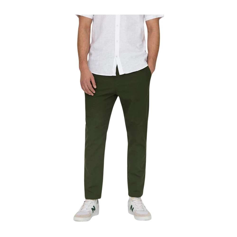 Only & Sons Linnen en katoenen crop broek Green Heren