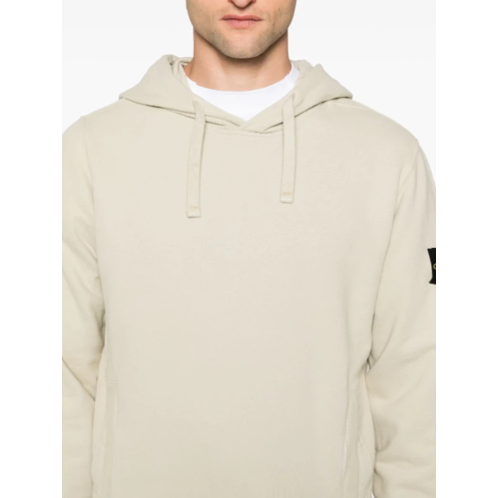 Stone Island Geborstelde katoenen fleece hoodie met zakken White Heren