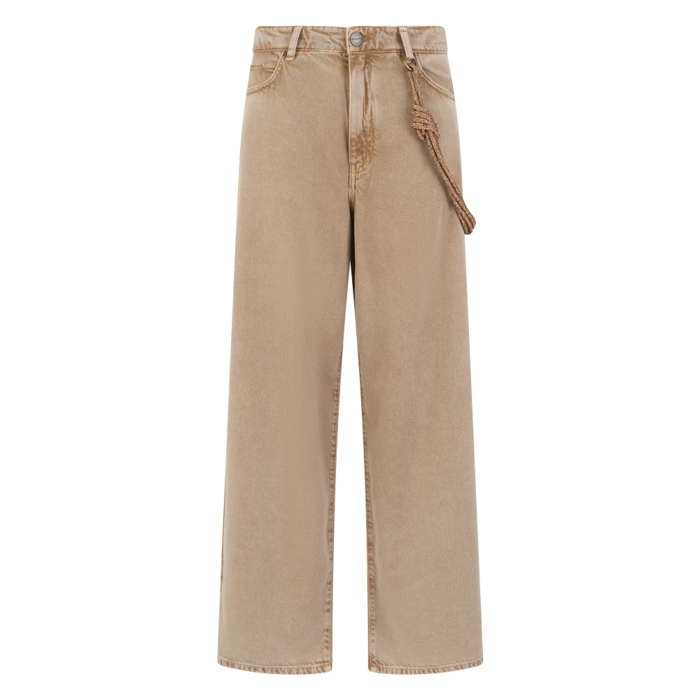 Pinko Women's Beige Wide Jeans, W26, Jeans With Rope Jewel