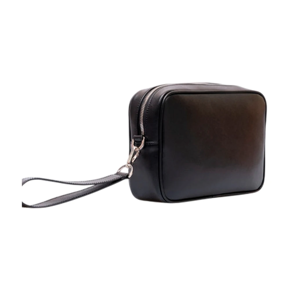 Kiton Gestructureerde leren clutch met logo rits Black Heren