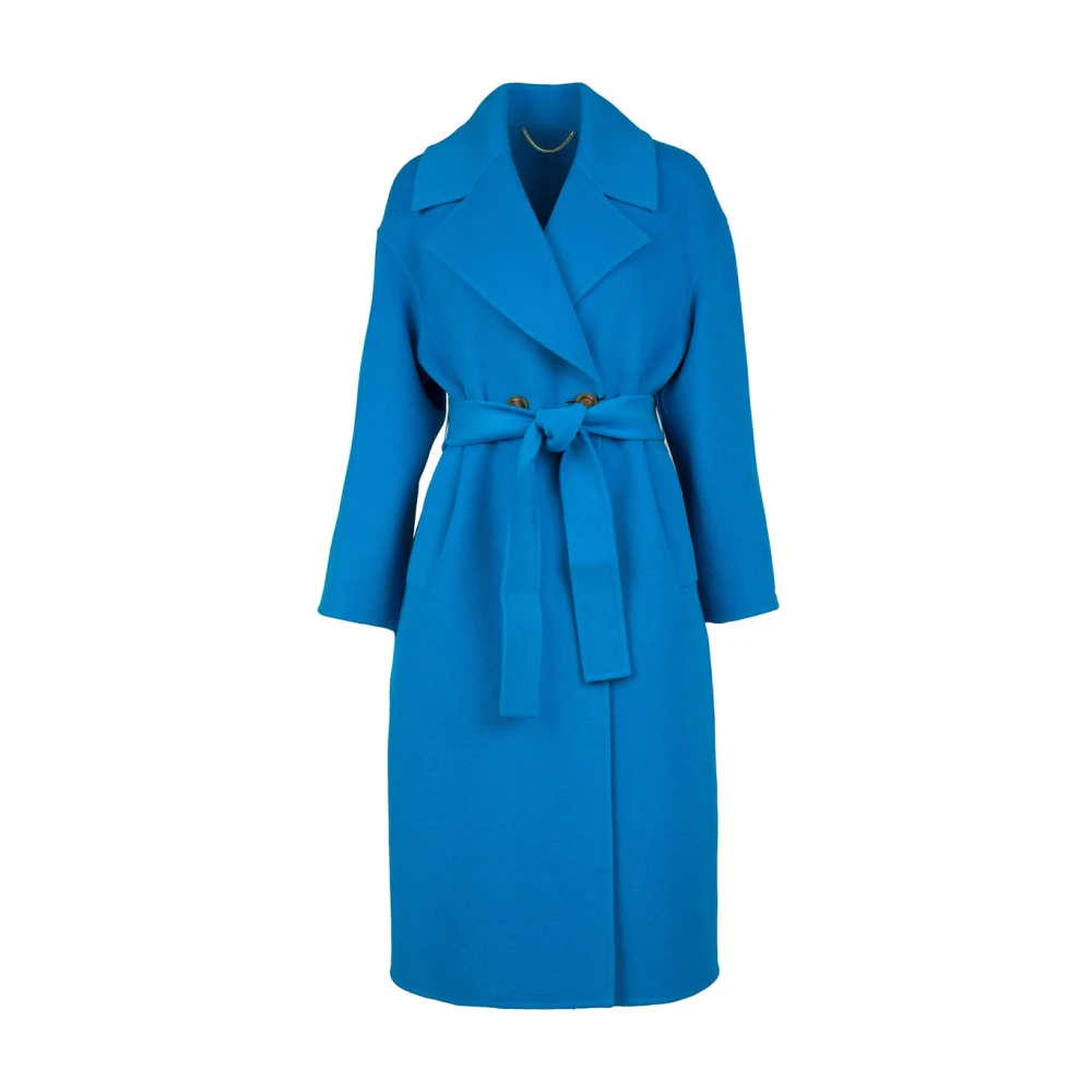 Marella Lange effen kleur jas Blue Dames