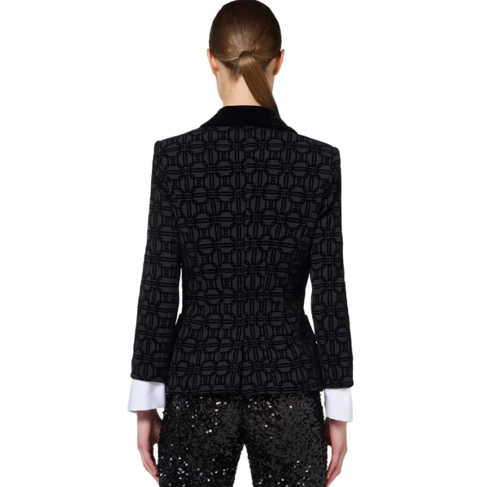 Elisabetta Franchi Flock Print Double-Breasted Jas Black Dames