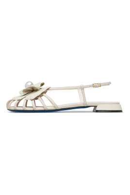 Flower Decorated Flat Nappa Leather Sandals