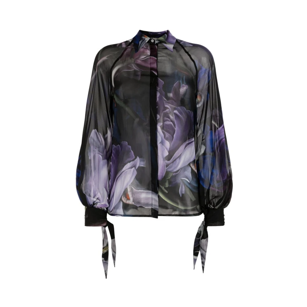 Roberto Cavalli Zijden Bloemenprint Top Gemaakt in Italië Purple Dames