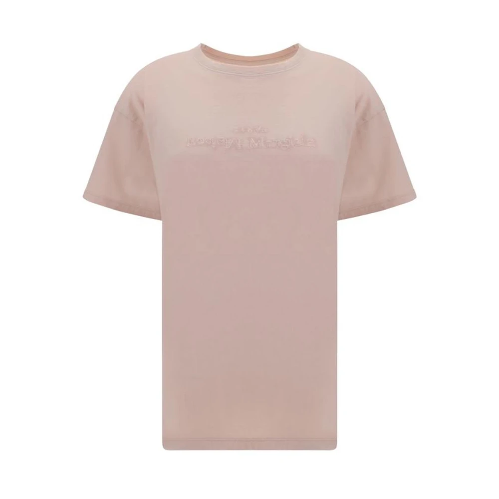 Maison Margiela Monochrome Katoenen T-shirt met Geribbelde Ronde Hals Pink Dames