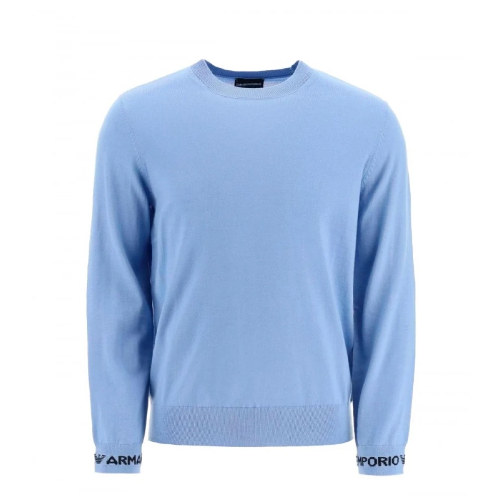 Armani Lichte Wol Jersey Trui Blue Heren