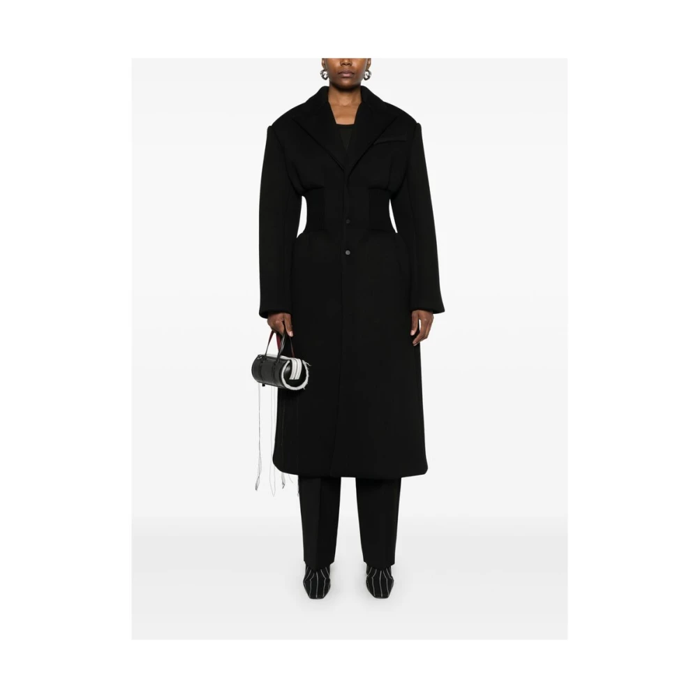 Wardrobe.nyc Zwarte Geknoopte Jas met Geribbelde Tailleband Black Dames