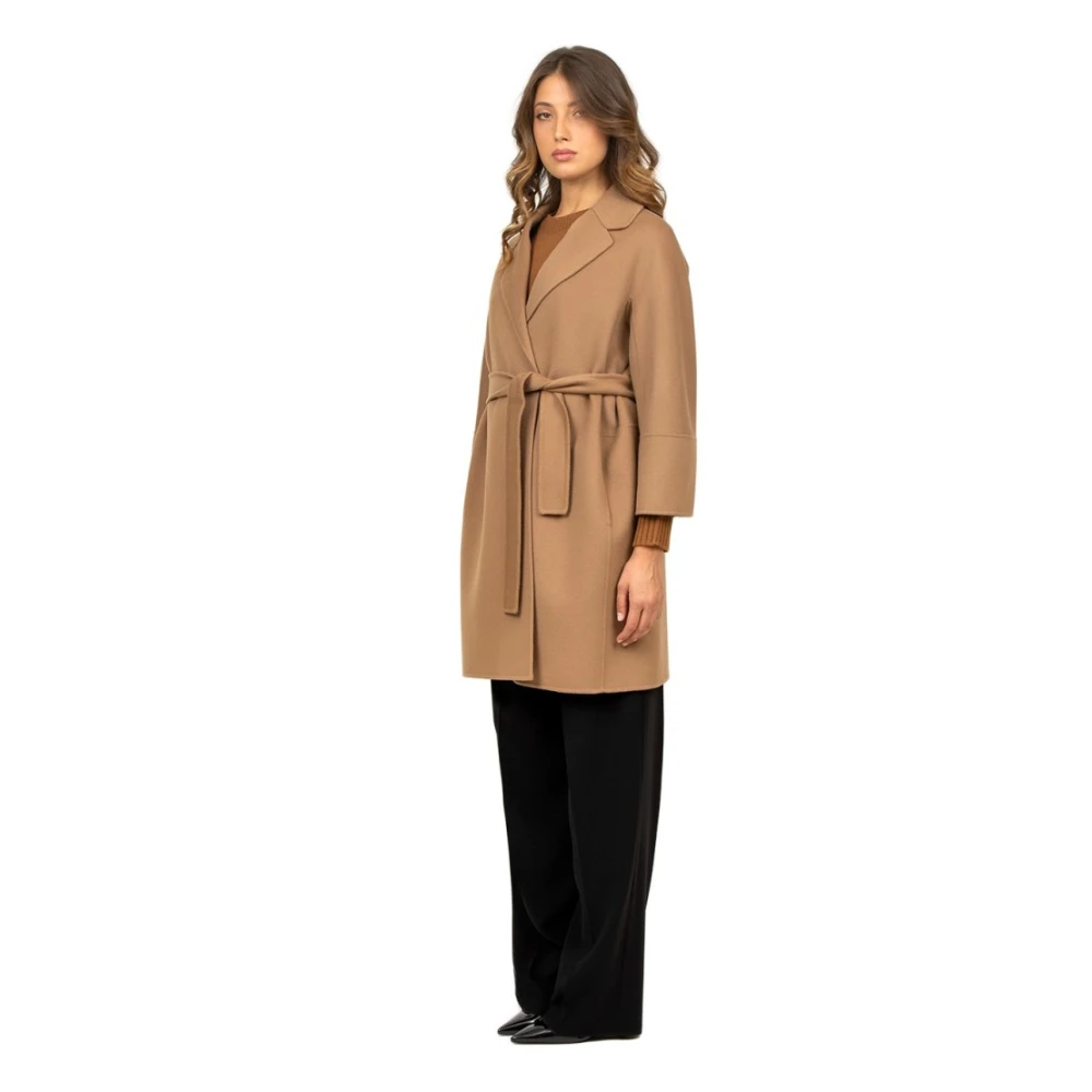 Max Mara Korte Camel Wollen Jas Dubbele Stof Brown Dames