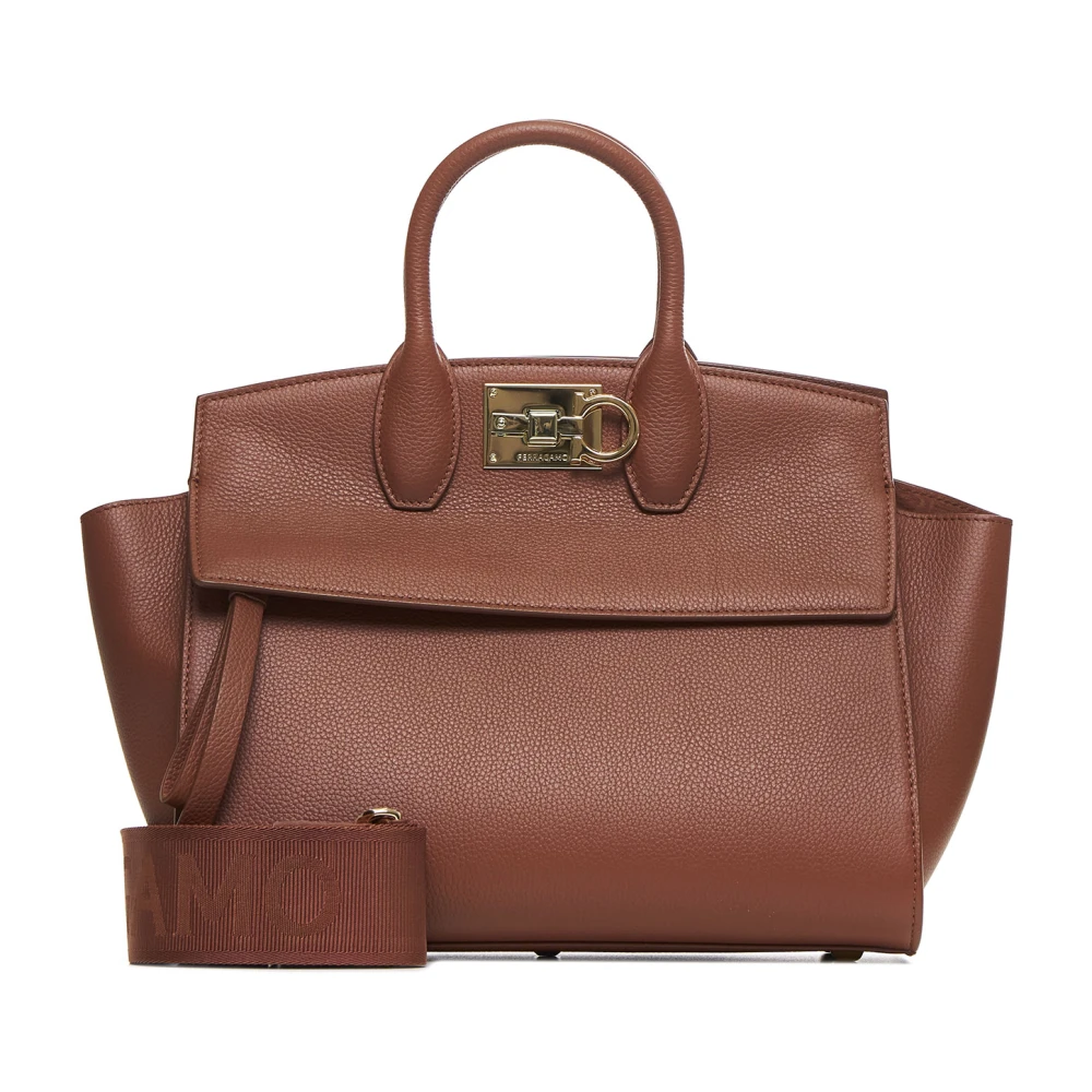 Salvatore Ferragamo Zachte Trapeziumtas van Cognac Leer Brown Dames