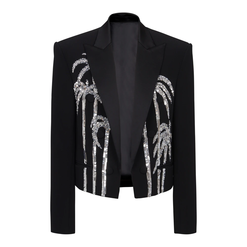 Balmain Geknipte crepe-jas met palmboom borduurwerk Black Heren