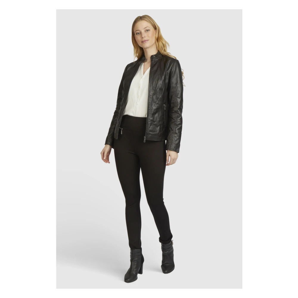Bugatti Elegante leren jas met opstaande kraag Black Dames
