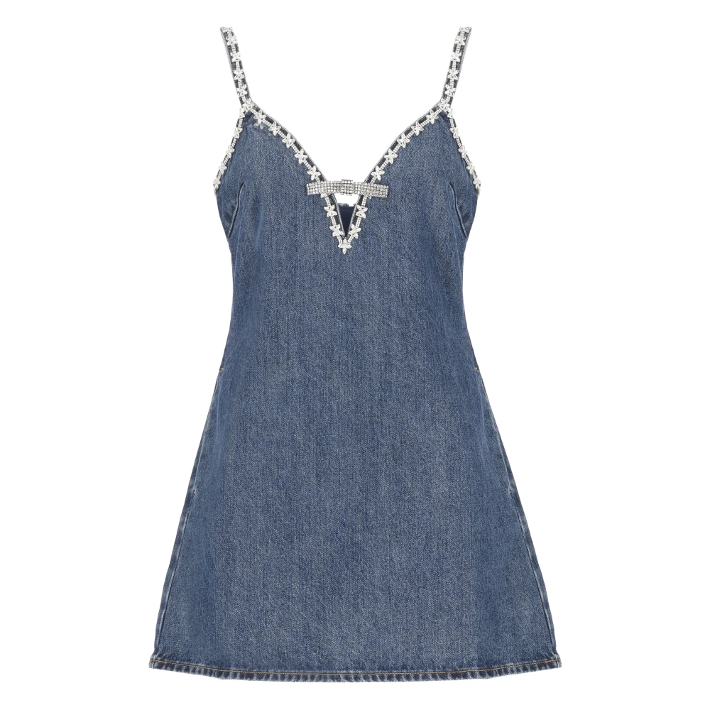 Self Portrait Blauwe Katoenen Jurk met Strass Details Blue Dames