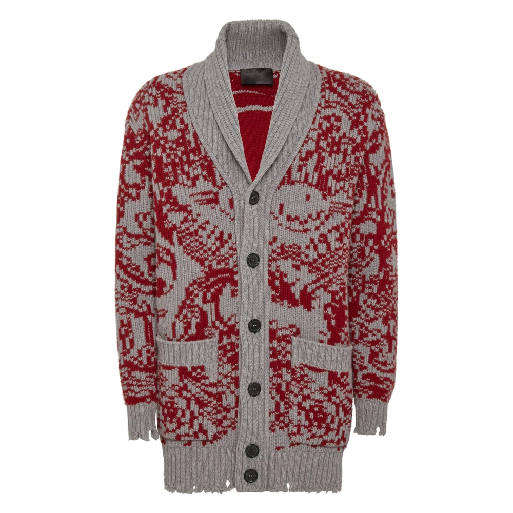 Philipp Plein Mannelijk Grijs Truien & Vesten Heren, M, Wol, Cardigan Long
