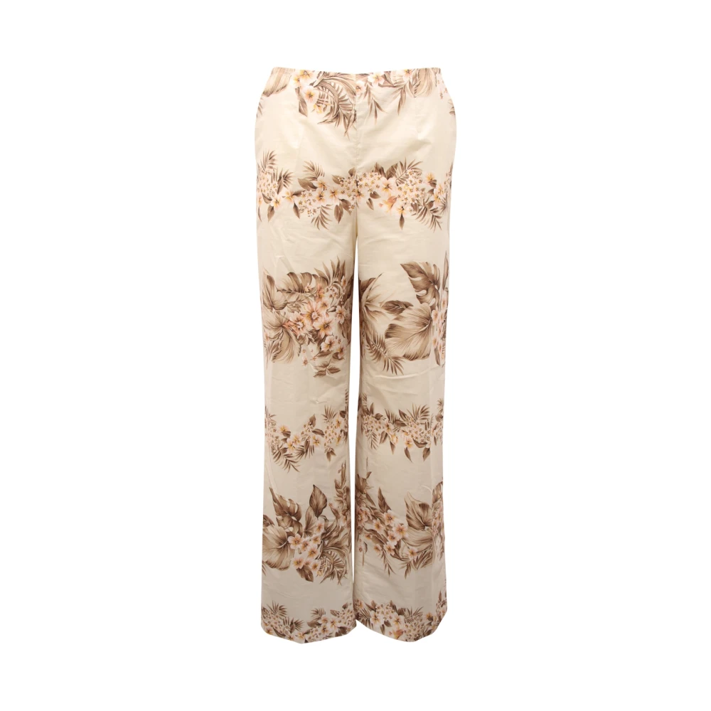 Twinset White Wide Trousers, Female, L, Ibis Design Trousers With Side Zip