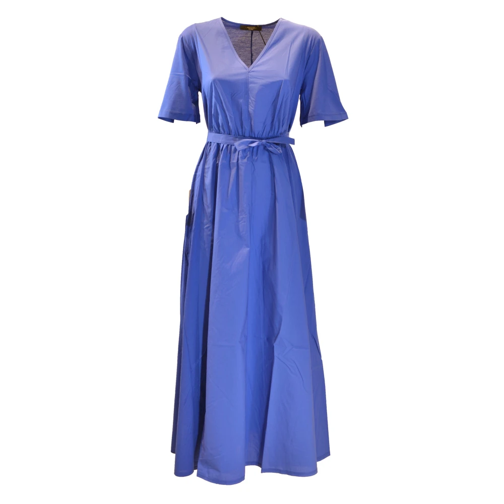 Max Mara Lange poplin jurk met V-hals Blue Dames